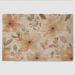Beige Peach Floral Watercolor Botanical Pattern Fiber Doormat