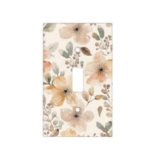 Beige Peach Floral Watercolor Botanical Pattern Light Switch Cover