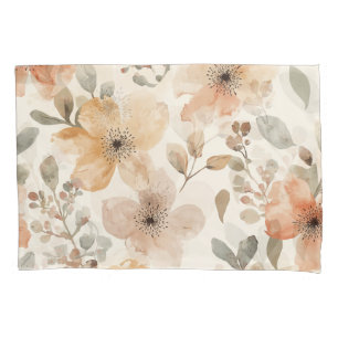 Beige Peach Floral Watercolor Botanical Pattern Pillow Case