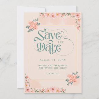 Beige Peach Pink Floral Save The Date Invitations