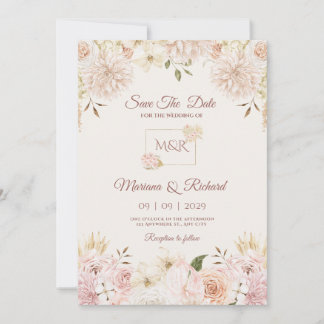 Beige& Peach Wedding Invitation