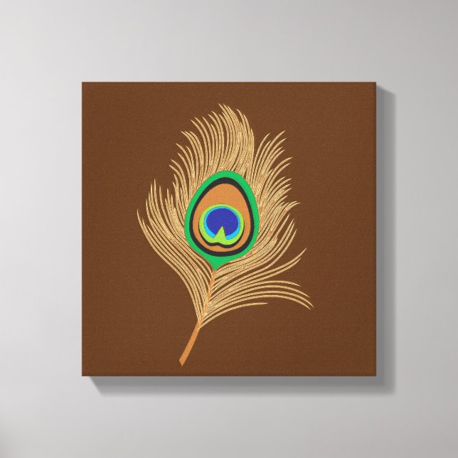 Beige Peacock Feather on Chocolate Brown Canvas Print (Front)
