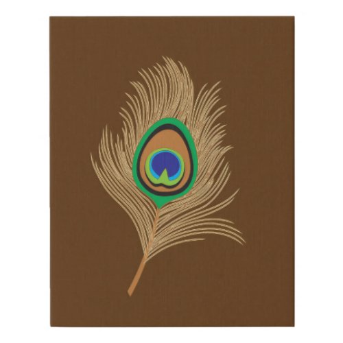 Beige Peacock Feather on Chocolate Brown Faux Canvas Print