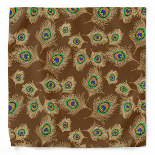 Beige Peacock Feathers on Chocolate Brown Bandana