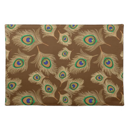 Beige Peacock Feathers on Chocolate Brown Cloth Placemat