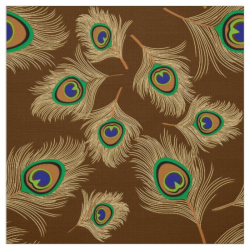 Beige Peacock Feathers on Chocolate Brown Fabric