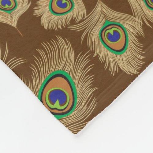 Beige Peacock Feathers on Chocolate Brown Fleece Blanket