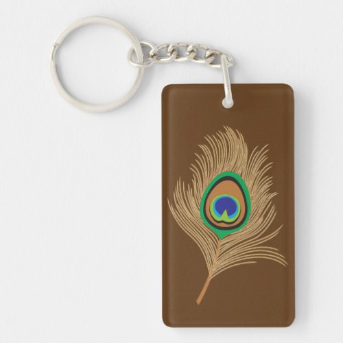 Beige Peacock Feathers on Chocolate Brown Keychain