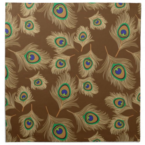 Beige Peacock Feathers on Chocolate Brown Napkin