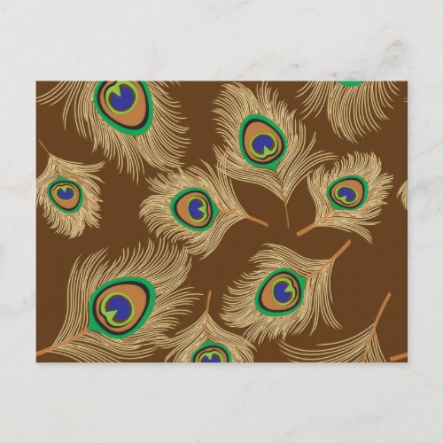 Beige Peacock Feathers on Chocolate Brown Postcard