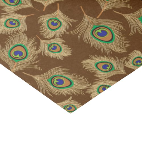 Beige Peacock Feathers on Chocolate Brown Tissue Paper