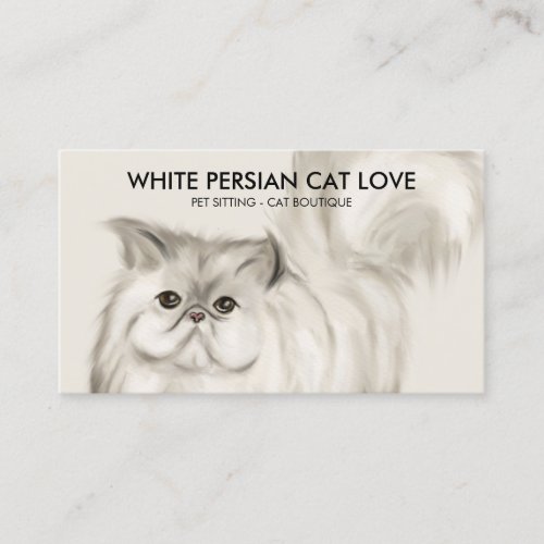 Beige Persian Cat Illustration Watercolor Business Card