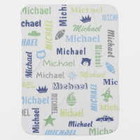 Beige personalize name baby boy baby blanket