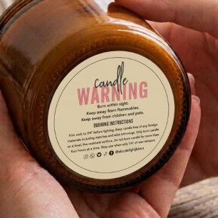 Beige Personalized Candle Warning Classic Round Sticker