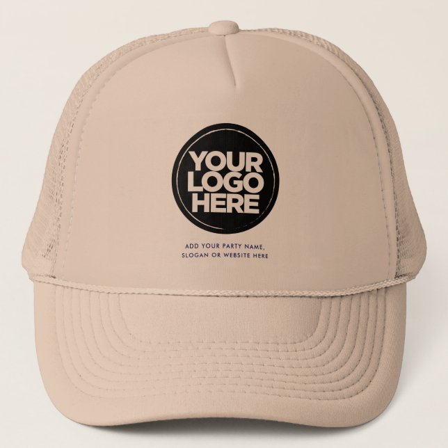 Beige | Personalized Logo and Text Baseball Trucker Hat (Front)