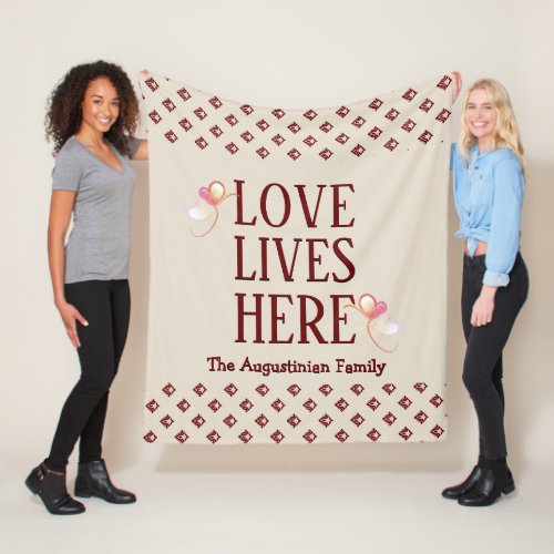 Beige  Personalized  LOVE LIVES HERE  Keepsake Fleece Blanket