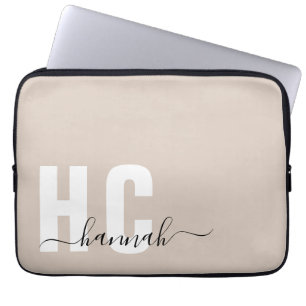 Beige Personalized Minimal Modern Monogram Laptop Sleeve