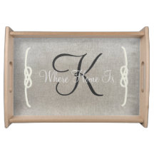 Beige Personalized Monogram Serving Tray