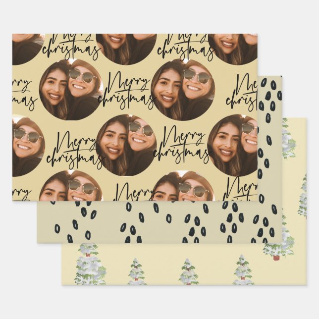beige photo christmas holiday wrapping paper sheet (Set)