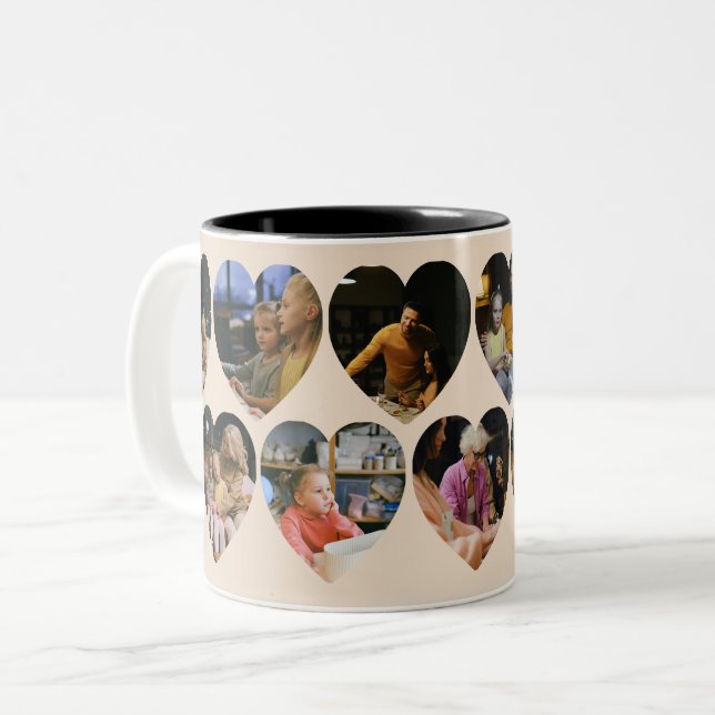 Beige Photo Collage Mug with Heart Frames (Front Left)