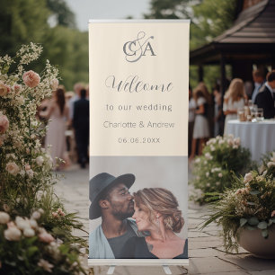 Beige photo monogram welcome wedding retractable banner