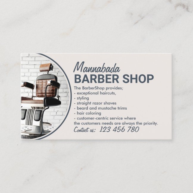 Beige Photo Retro Chair Hair Salon Barber Shop Business Card
