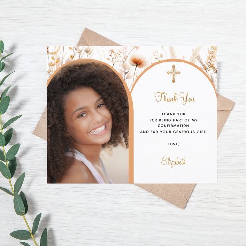 Beige photo wildflower Confirmation Thank You card