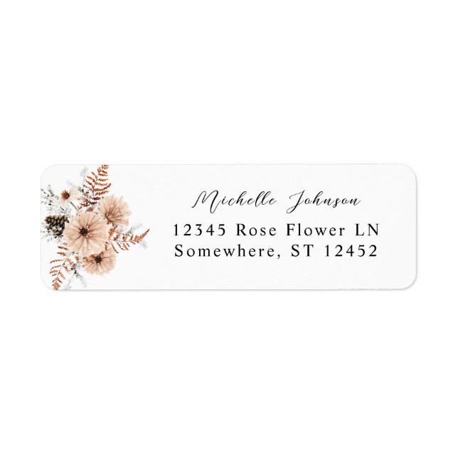 Beige & Pine Floral Return Address Label (Front)