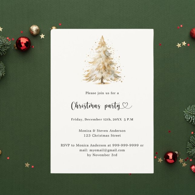 Beige pine tree snow Christmas Party Invitation (Creator Uploaded)