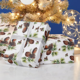 Beige Pinecones Merry Christmas Wrapping Paper