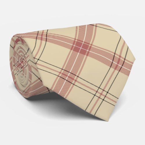 Beige Pink and Black Elegant Plaid Neck Tie