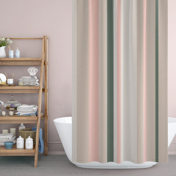 Beige Pink And Green Stripes Shower Curtain by Gingezel at Zazzle