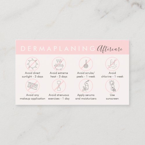 Beige Pink Dermaplaning Aftercare Post Instruction Business Card