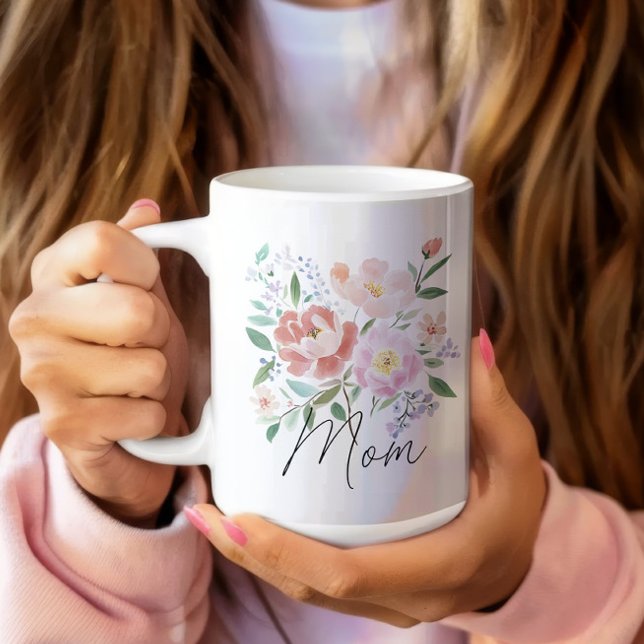 Beige Pink Floral Mothers Day Witty Caption Coffee Mug (watercolor pink beige floral mom birthday mothers day coffee mug)