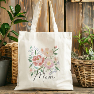 Beige Pink Floral Mothers Day Witty Caption Tote Bag