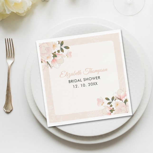 Beige Pink Floral Pattern Bridal Shower Napkins (Creator Uploaded)