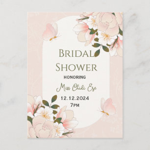 Beige Pink Floral Pattern Bridal Shower Postcard