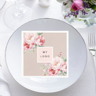 Beige pink florals business logo napkins