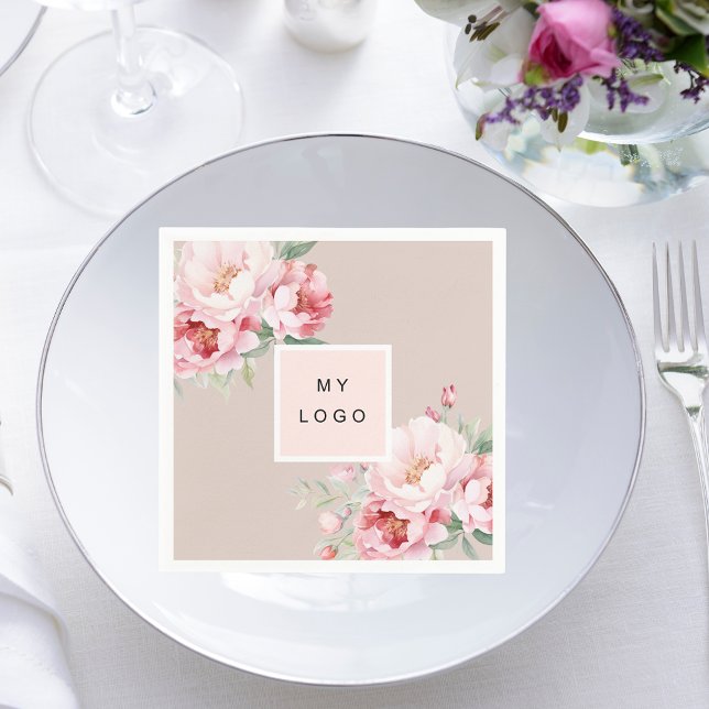 Beige pink florals business logo napkins (Creator Uploaded)