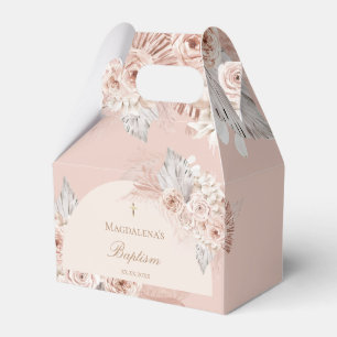 beige pink flowers Baptism Favor Boxes
