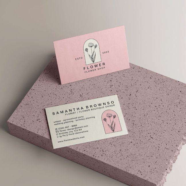 Beige Pink Girly Dandelion Flower Florist Floral Business Card