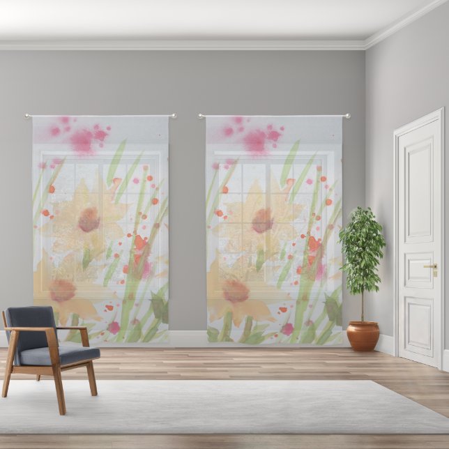 Beige Pink Gray and Green Sheer Curtains (Wide)