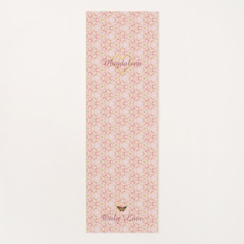 Beige Pink Lace Pattern Personalized Yoga Mat
