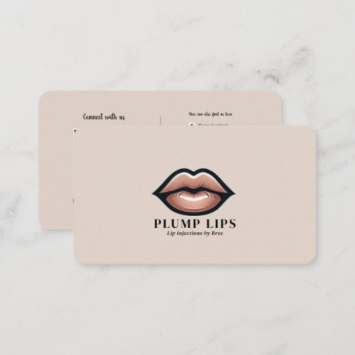 Beige Pink Lips Lip Social Media Connection QR  Business Card