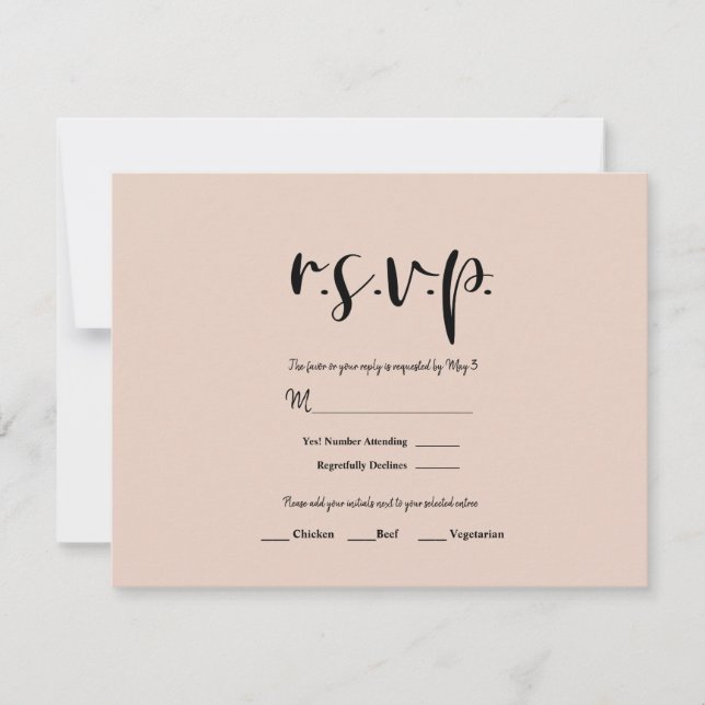 Beige Pink Modern Gold Glitter Wedding RSVP Reply (Front)