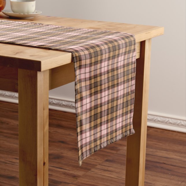 Beige Pink Plaid Tartan Retro Color Table Runner (In Situ)