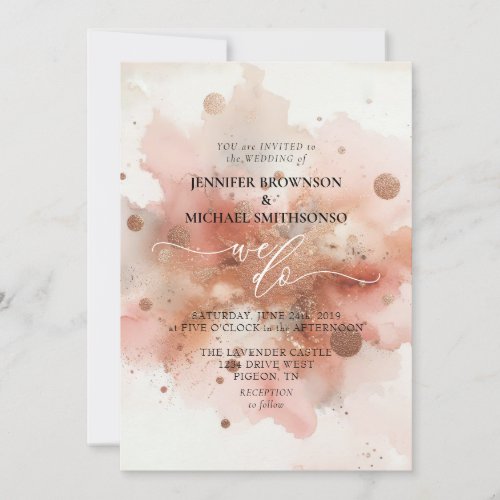 Beige Pink Rose Gold Watercolor Wedding Invitation