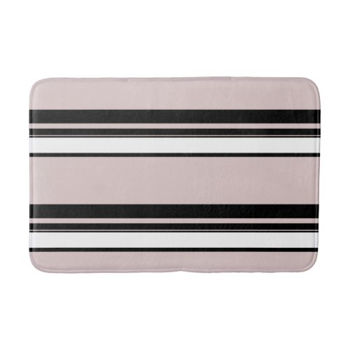 Beige Pink White Black Stripes Classy Stripe Bath Mat