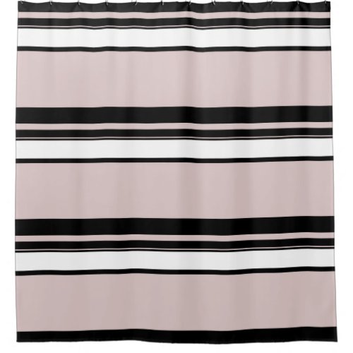 Beige Pink White Black Stripes Classy Stripe Shower Curtain