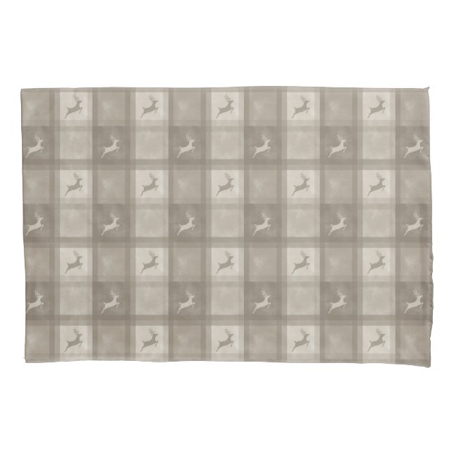 Beige Plaid And Deer Lovely Christmas Pattern Pillow Case (Front)
